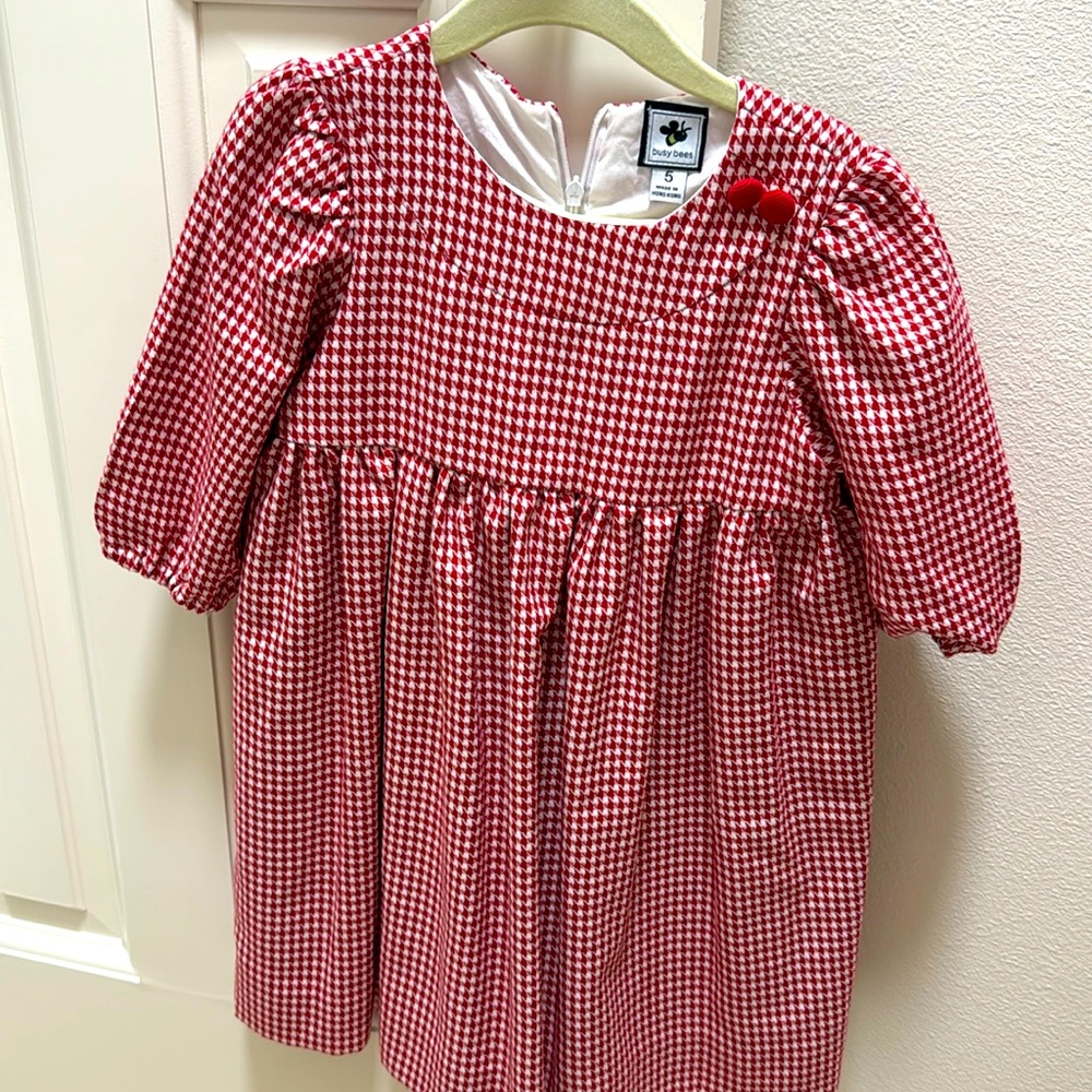 Busy bees red houndstooth dress
